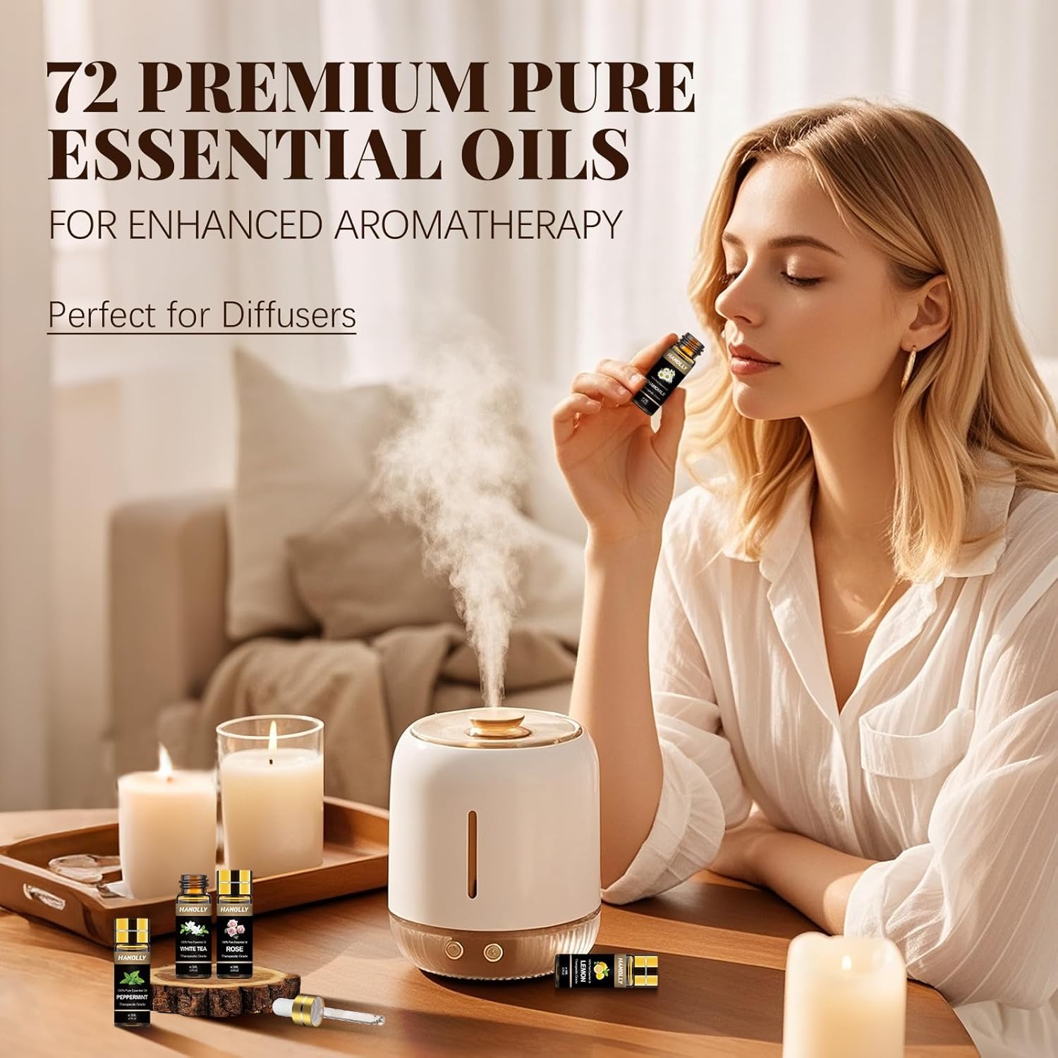 Essential Oils Set, 72 Pcs Pure Aromatherapy Essential Oil Kit, Natural Fragrance Oils for Diffuser, Humidifier, Massage, Skin & Hair Care, Soap, Candle Making, Gift Box for Men & Women(72 * 5ML) - Image 3