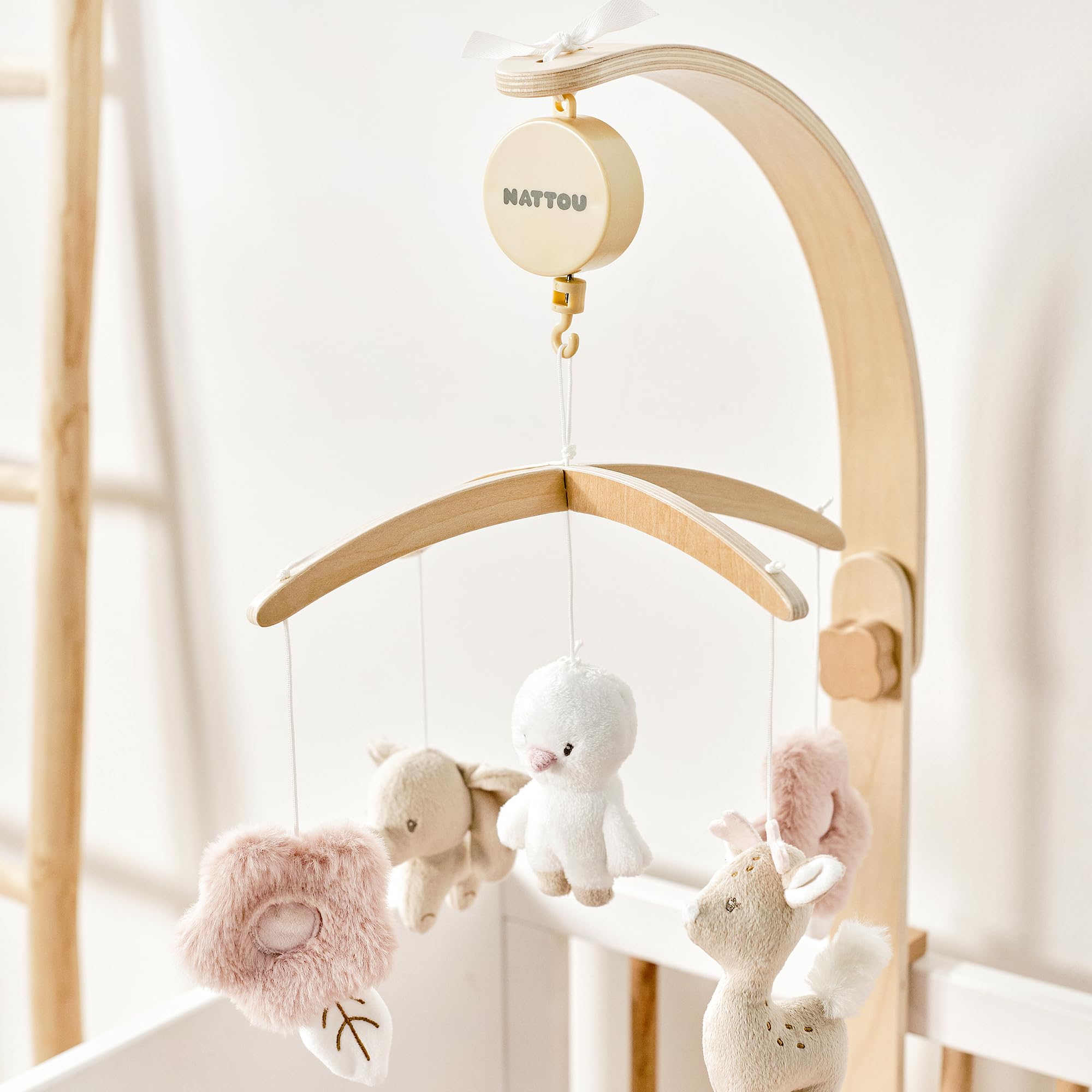 Nattou Mobile avec boîte à musique, berceuse douce « La-Le-Lu » en polyester/bois, pour fan de fan, beige