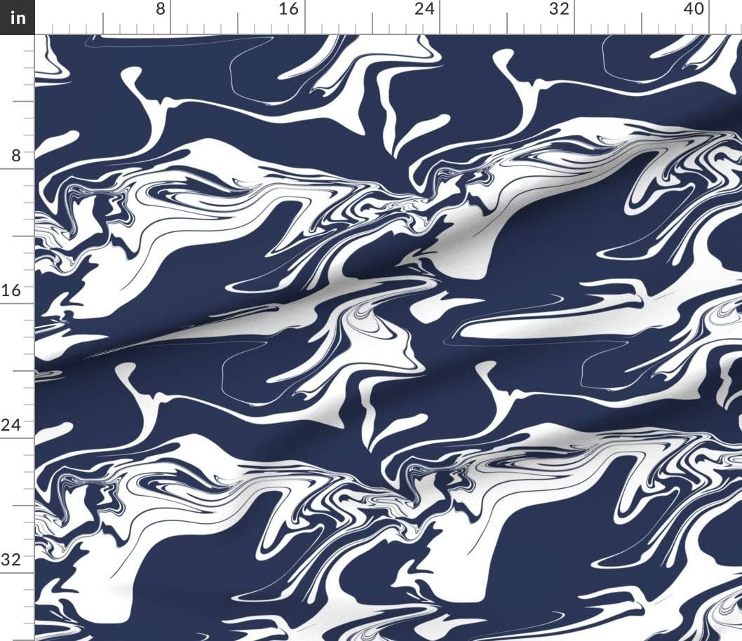 Spoonflower Fabric - Navy Blue White Marble Marbled Print Water Swirl Watercolor Abstract Printed on Petal Signature Cotton Fabric by The Yard - Sewing Quilting Apparel Crafts Decor