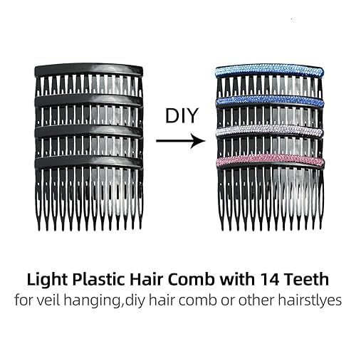 Miniatura 5 de Cinaci Paquete de 30 peines laterales pequeños de plástico transparente blanco negro marrón con 14 dientes para manualidades, tocados decorativos,