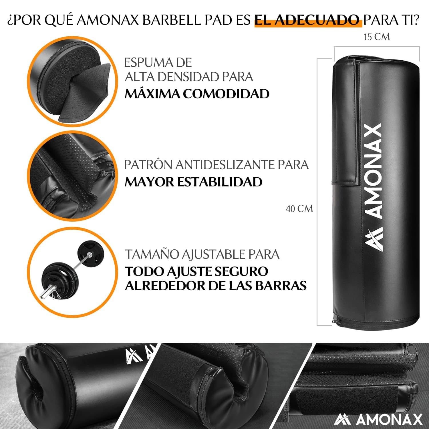 Amonax Almohadilla para Hip Thrust con Espuma Extragruesa, Mujer y Hombre | Funda de Cojín Resistente para Empujes de Cadera, Accesorio de Gimnasio Acolchado con Espuma Extragruesa para Entrenamiento