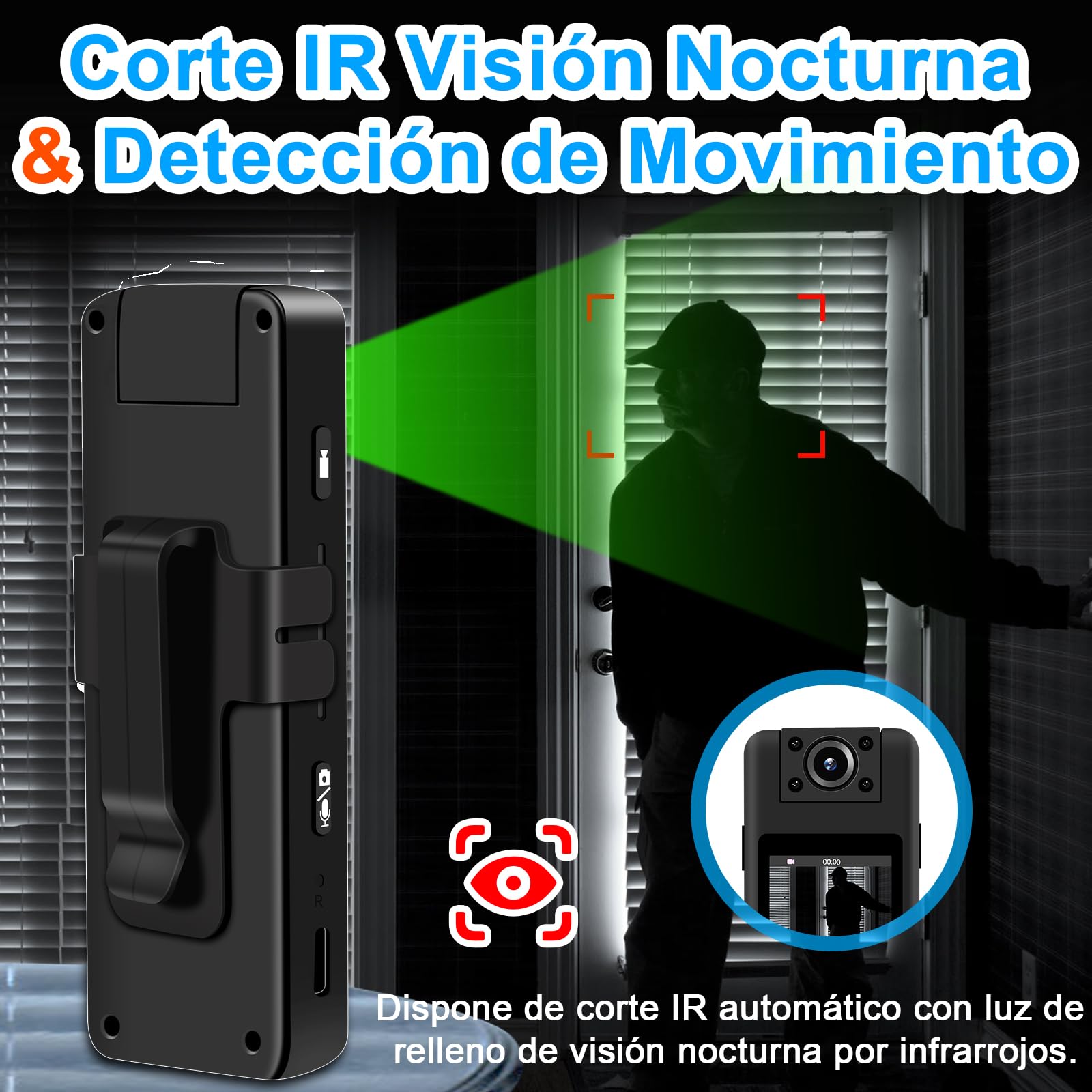 Mini Camara, 1080P HD & 120° Gran Angular Body CAM con Lente Giratoria180°, Visión Nocturna Automática & Detección de Movimiento Microcamara con Grabación de Vídeo y Audio