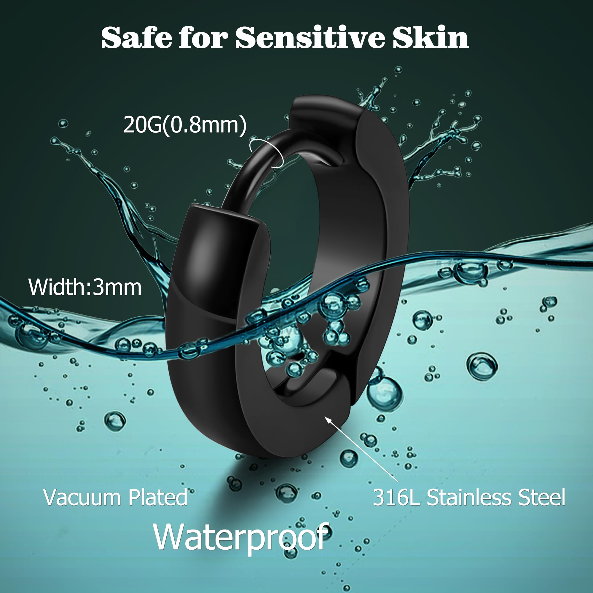 Dochais Orecchini Uomo Acciaio Inossidabile Orecchini a Cerchio Orecchini Pendenti con Croce Piercing Cartilage Zirconi Orecchini Set Punk Orecchino Nero per Uomo Donna