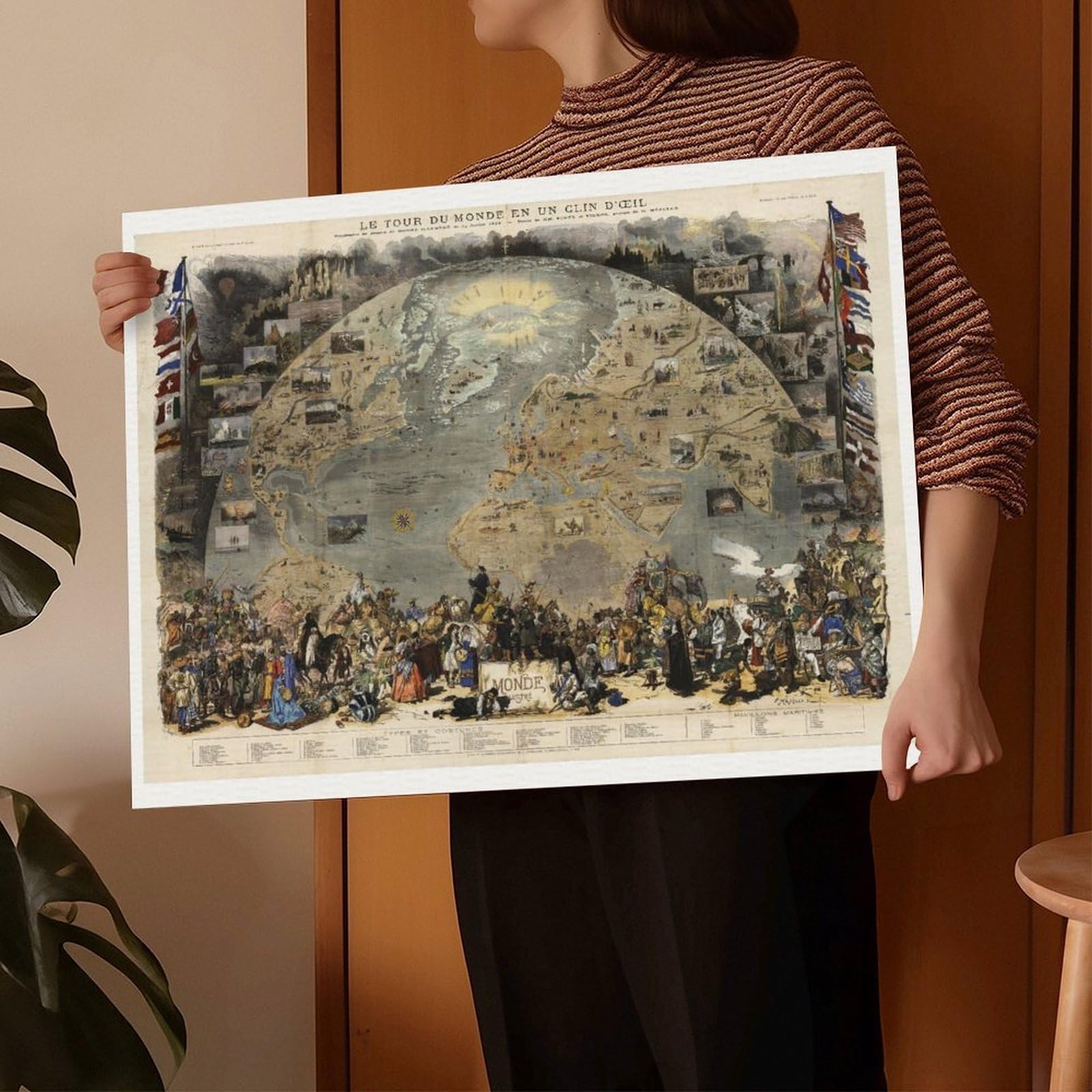 Alte Weltkarte 1876 – Eine Tour der Welt aus Le Monde – Erkundung Geschichte des 19. Jahrhunderts Kolonialismus Poster Schlafzimmer Leinwand Dekor Druck Wandkunst Offic