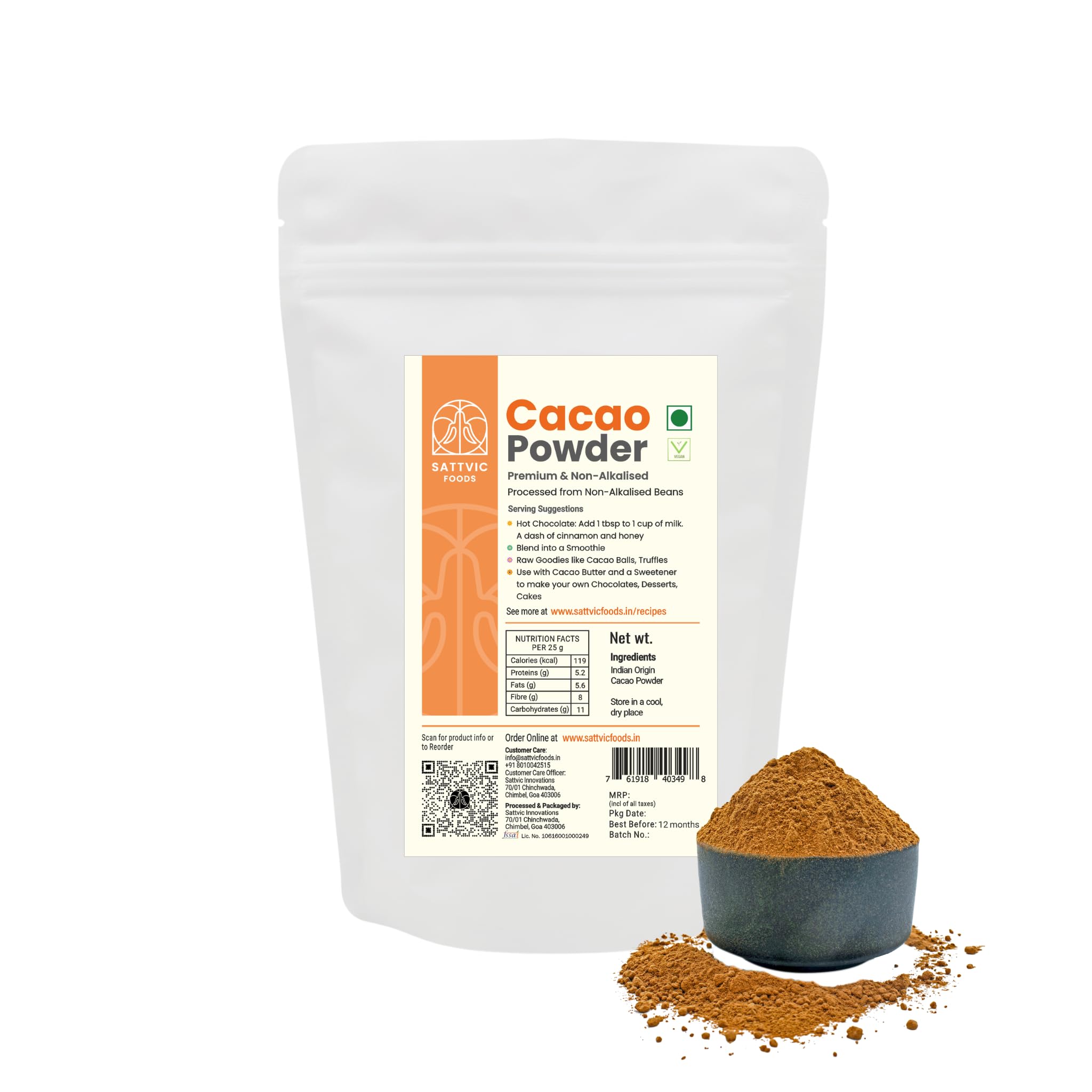 Sattvic Foods Artisanal Cacao Powder (1.5 kg) Produced from Non-Alkalized Cacao beans | Unsweetened | Sourced from Kerala | High in Antioxidants | Use in Baking, Smoothies, Truffles-image-48