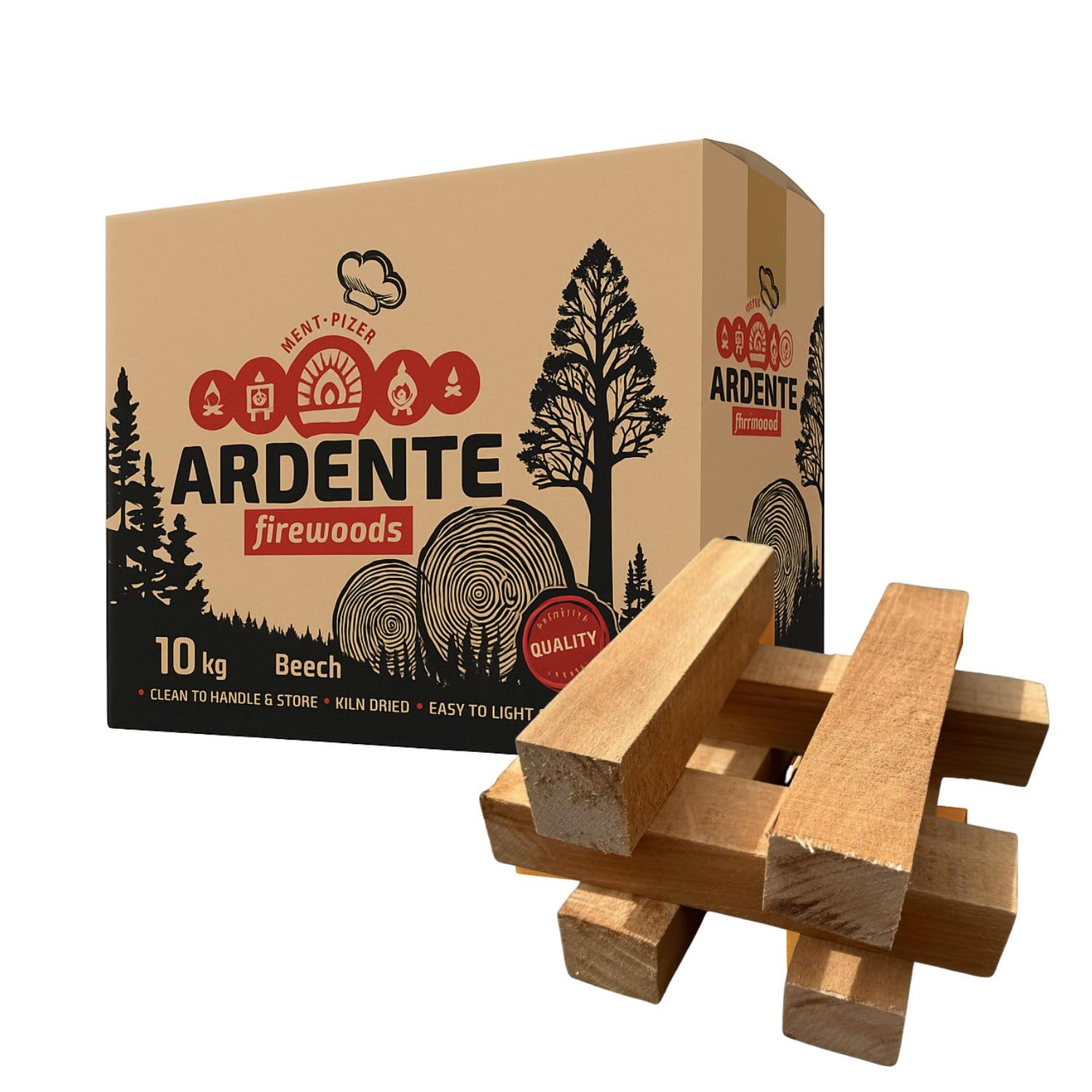 Ardente Beech Klin Dried Pizza Firewood Log Box - 10kg