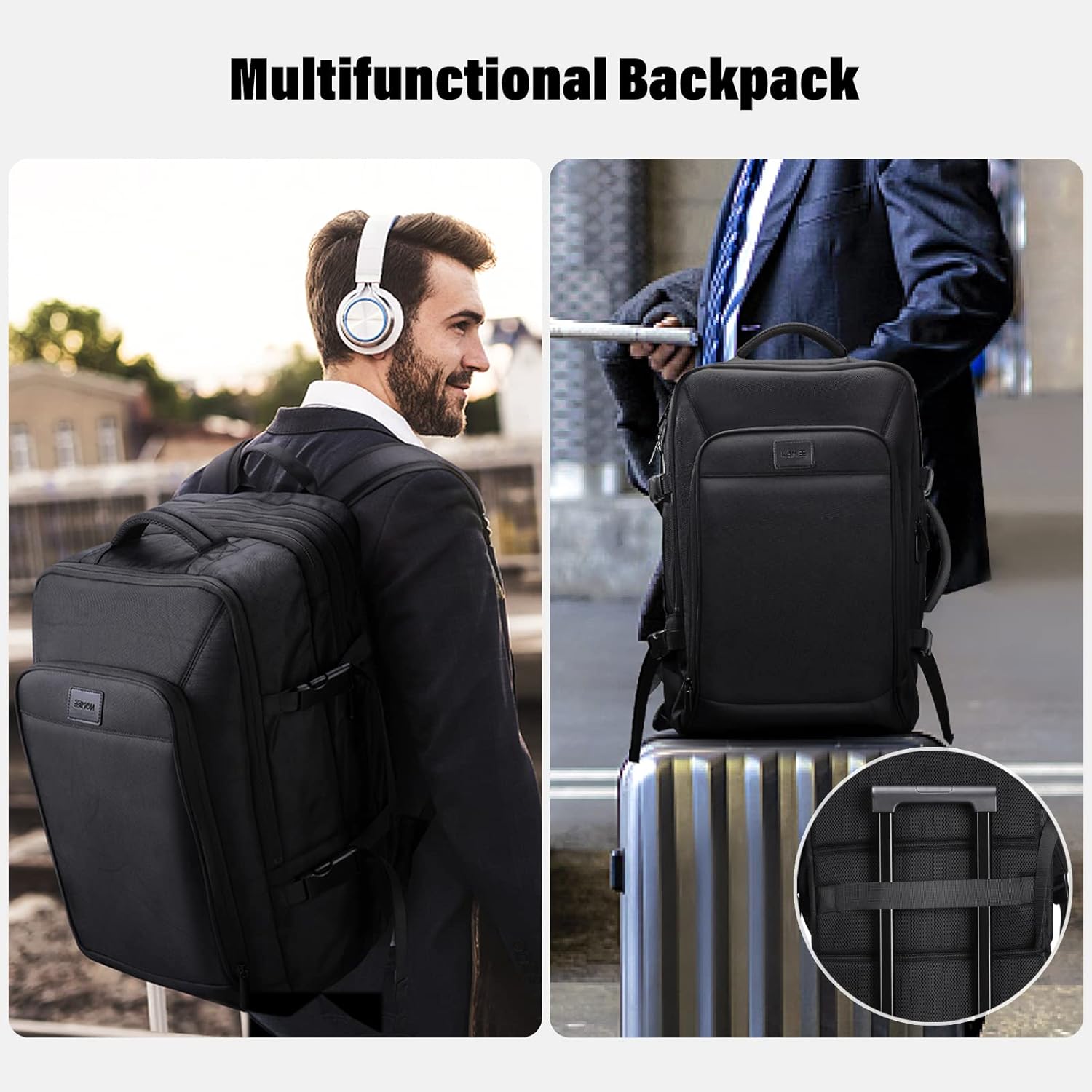 HOMIEE Carry On Luggage 22x14x9 Airline Approved 50L Travel Backpack, Extra Large Expandable Laptop Backpack, Black - Image 5