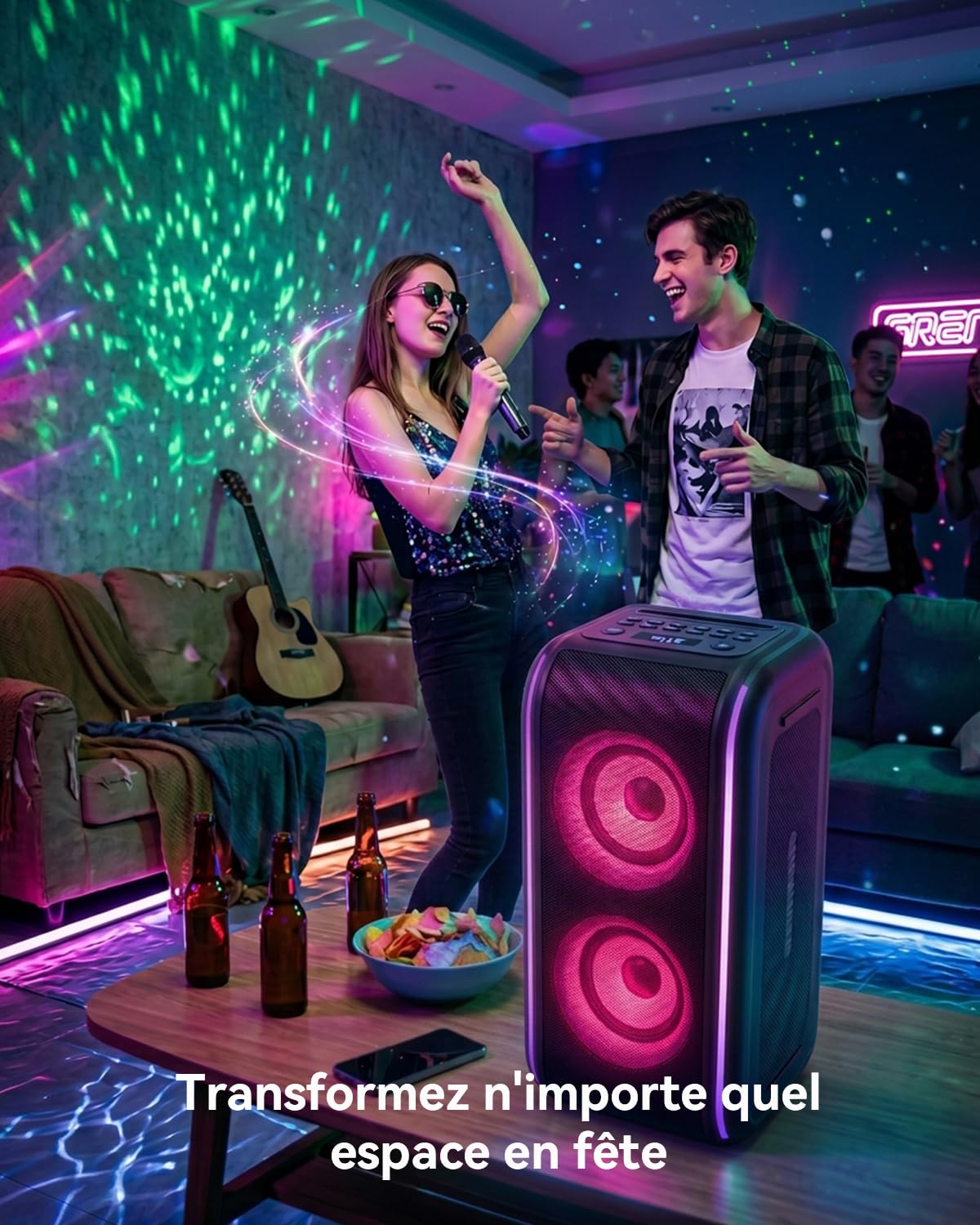 GKD62 Machine Karaoké, Enceinte Bluetooth 400W avec 2 Micros Sans Fil