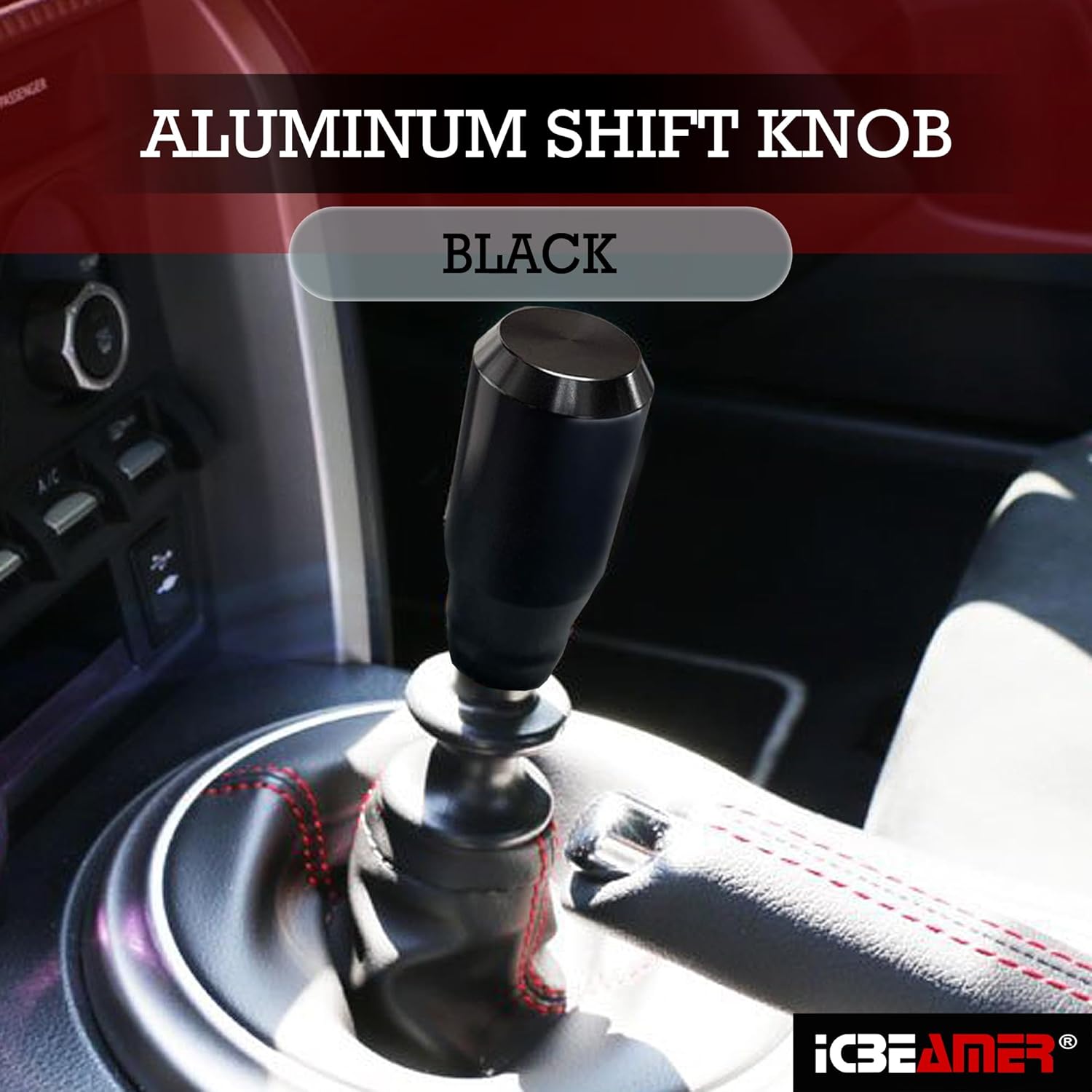 ICBEAMER Black Aluminum Shift Knob | Fits Automatic and 4, 5, 6 Speed Manual Transmission Vehicles | Interior Car Gear Lever Stick Shift Handle | Automotive Replacement Parts | 1 Piece