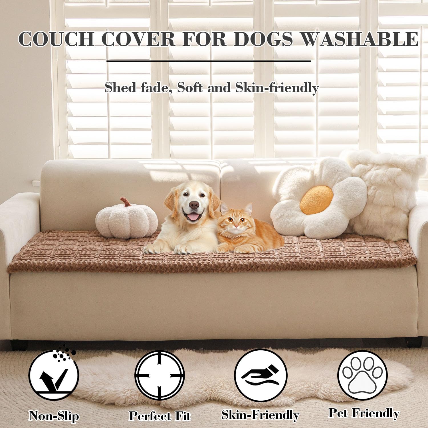 Couch Cover for Dogs Washable, Non Slip Couch Covers for 3 Cushion Sofa Pet Friendly, Fuzzy Pet Couch Cushion Covers for Dog (Dark Brown,27.6" x 82.7"/70 x 210cm) Dark Brown 27.6" x 82.7"/70 x 210cm