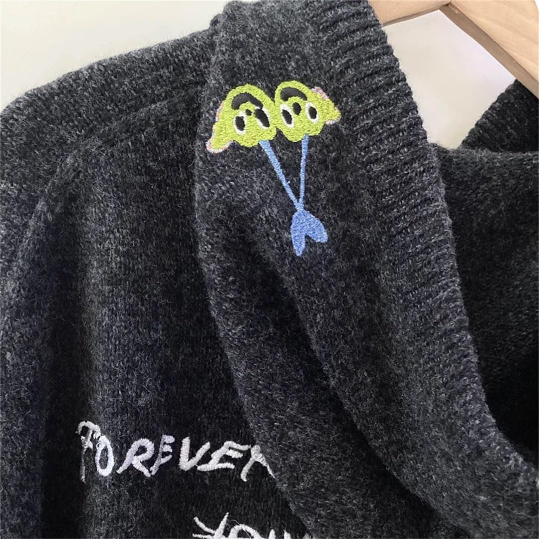 Damski sweter z kapturem luźny kaszmirowy sweter kreskówka haft swetry zimowe swetry swetry