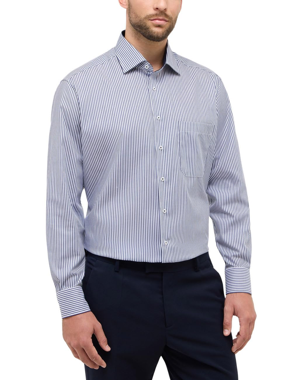 ETERNA Comfort Fit Dynamic Cotton Hemd Langarm Twill Streifen dunkelblau