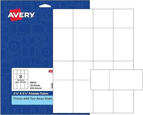 Miniatura 8 de Avery boletos imprimibles, 2.6 in x 5.3 in, láserinyección de tinta, 200 en total, ideal para boletos de rifa (16431)