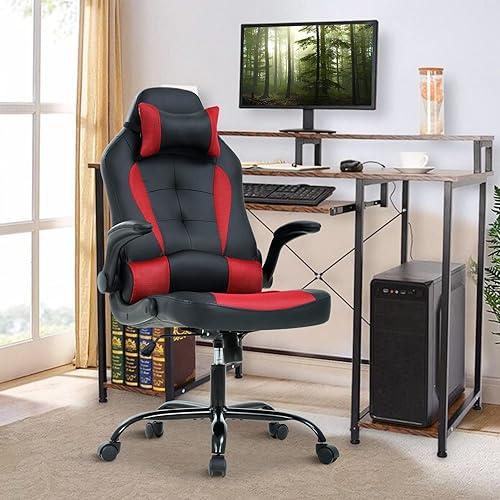 Miniatura 7 de Silla de oficina para juegos de PC, silla de escritorio ergonómica con reposacabezas y soporte lumbar, respaldo alto ajustable, silla de computadora