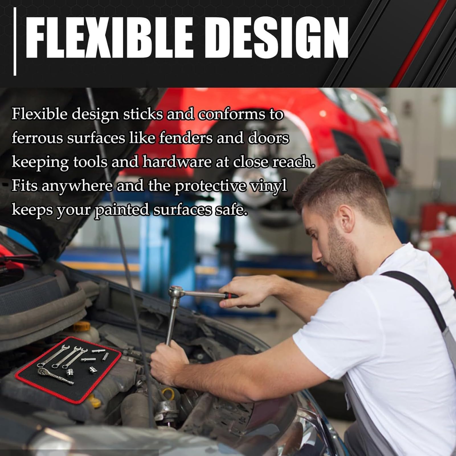 banapoy Set Tappetini Magnetici, Supporto Flessibile per Parti Magnetiche, Tappetino per Piccole Parti Metalliche per Garage, Officina, Strumenti di Riparazione Auto, Chiave Meccanica, Viti, Bulloni