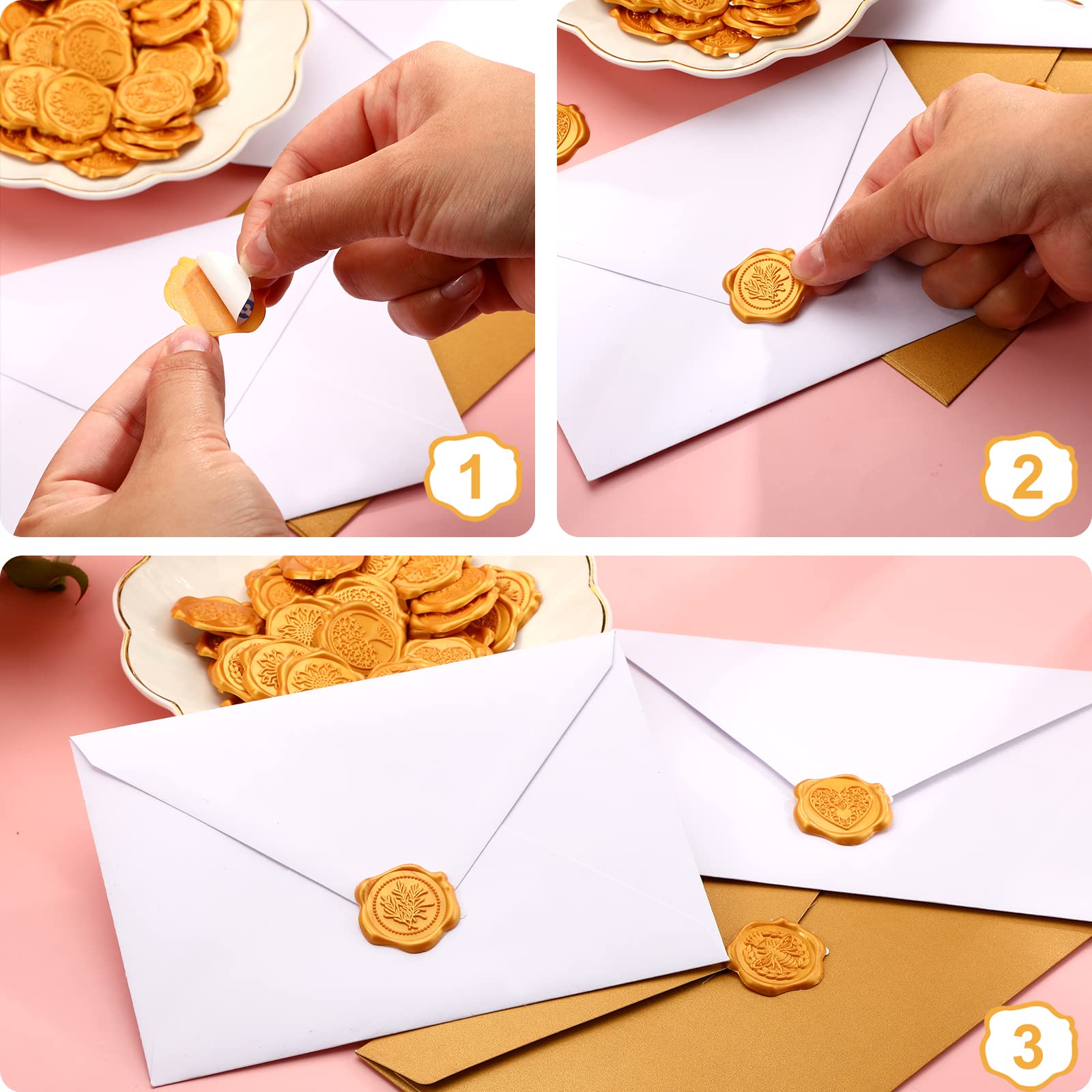 Adesivi Sigillo Di Cera 160 Pezzi - Autoadesivi Oro Per Buste Inviti Compleanno E Matrimoni