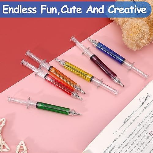 Miniatura 6 de PLMMOUT 36 bolígrafos de jeringa, bolígrafos de jeringa retráctiles, bolígrafos de tinta de 3 colores, bolígrafos de jeringa novedosos multicolor
