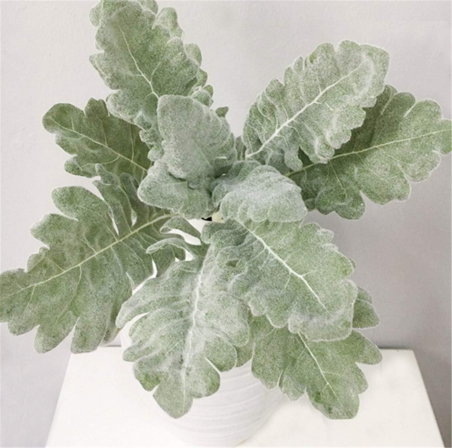 Skyseen 3PCS Artificial Flowers Flocked Lambs Ear Leaf Dusty Miller Flower Spray Dusty Miller Bush for Home Decor,Green