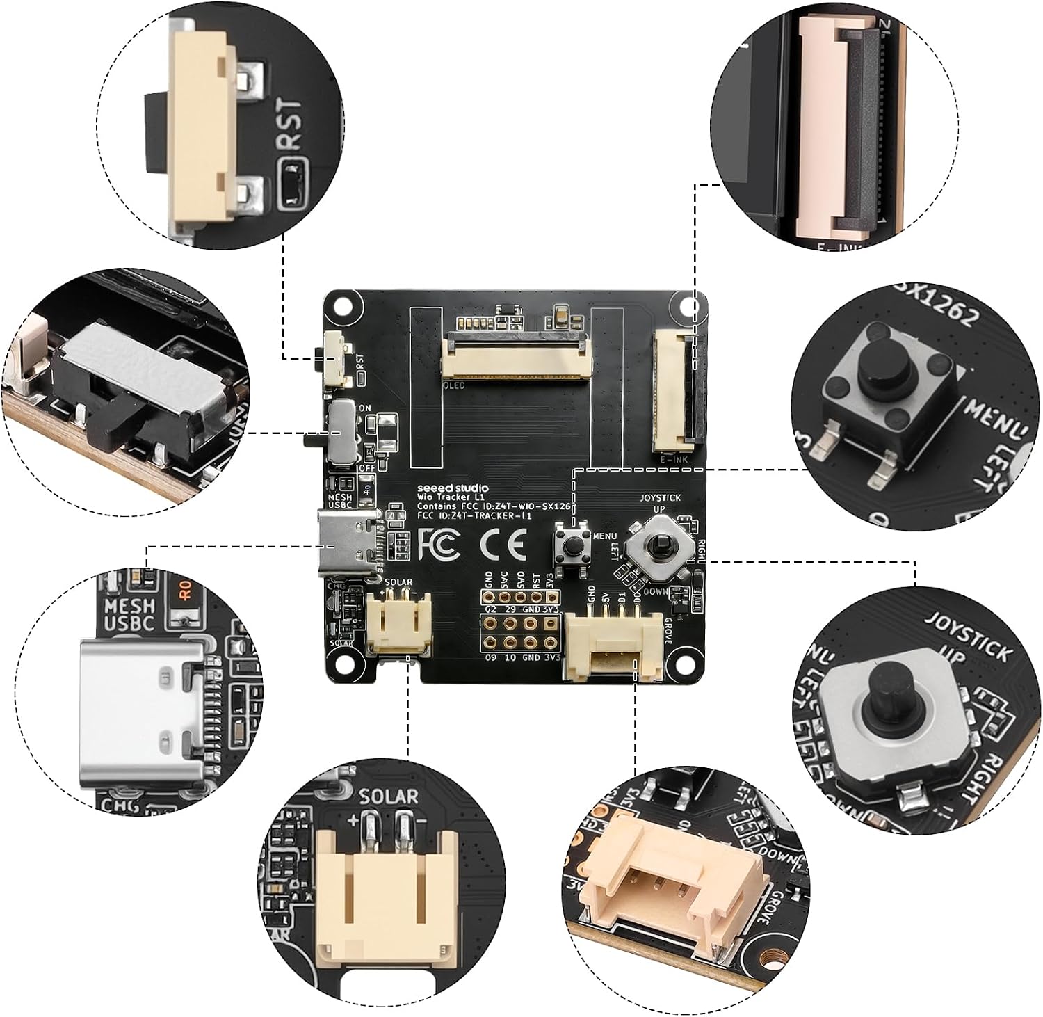Wio Tracker L1 E-ink Development Board - with 2.13" Large Display SX1262 nRF52840 for Ar duino Meshtastic LoRa, BLE 5 GPS GNSS, Support Battery Type-C and Solar Charge (2.13" E-ink Display)
