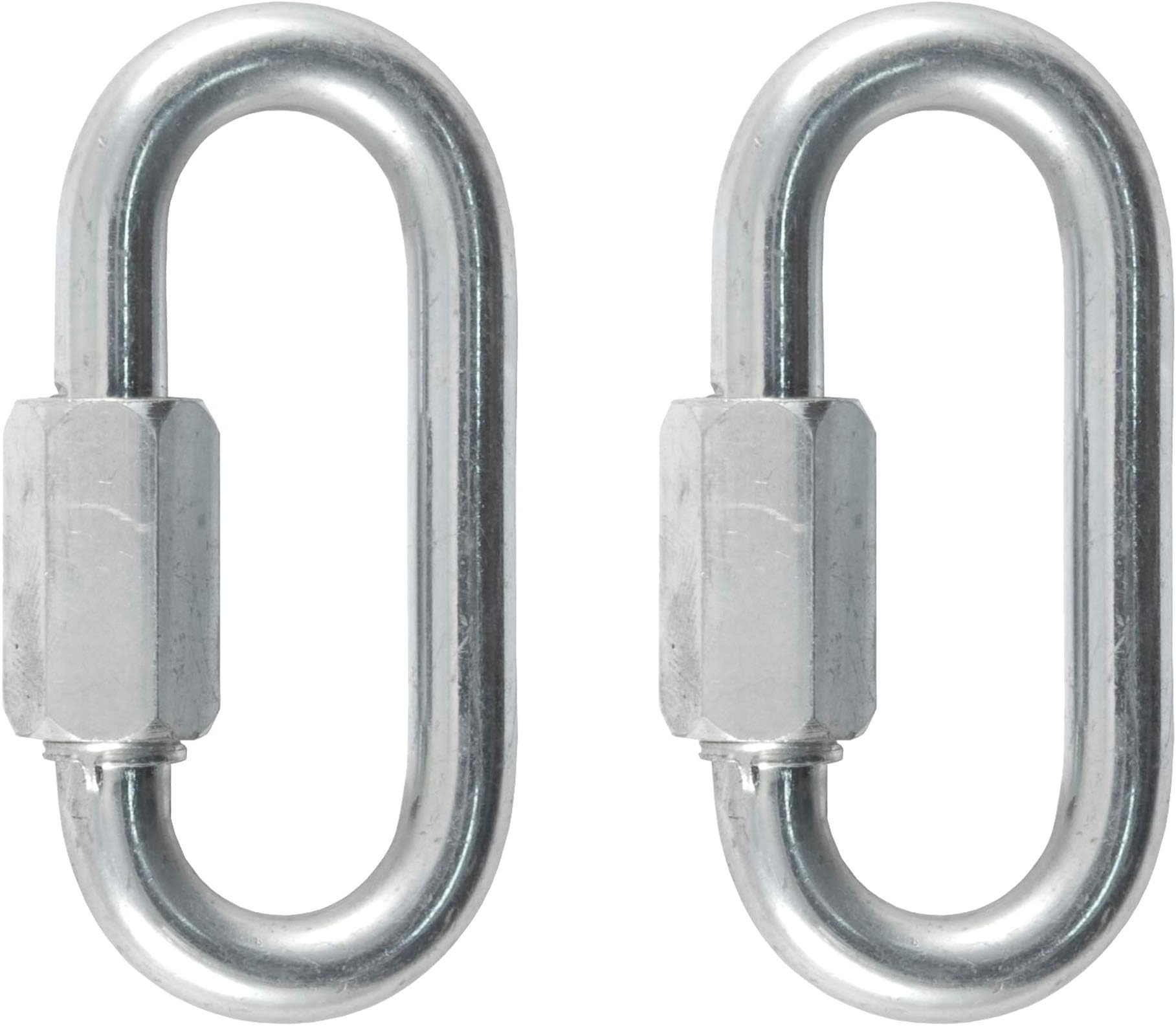 CURT 82903 Threaded Quick Link Trailer Safety Chain Hook Carabiner Clips, 5/16-Inch Diameter, 1,760 lbs, 2-Pack, CLEAR ZINC
