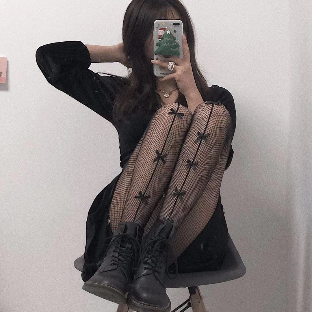 Medias de Red con Lazo para Mujer, Delgadas, de Verano, Sexis, Huecas, piernas Hermosas, Tubo Largo, Pantimedias de Seda Negras (Blanco b, Talla única) (Negro a Talla única)