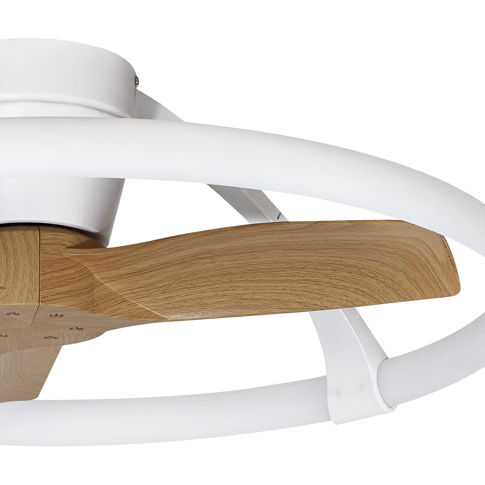Mantra Nepal Mini Plafoniera a LED dimmerabile e ventola reversibile CC da 30 W, bianco/legno, telecomando e controllo tramite APP