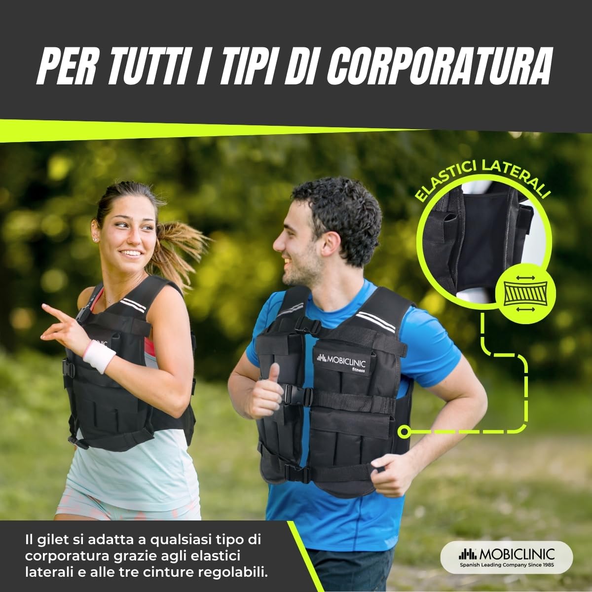 Mobiclinic®, Gilet Con Zavorra, 10/20kg, Regolabile, Tessuto Oxford 600D, Peso Incluso, Strisce Riflettenti, Gilet con Zavorra Per Aumentare Il Carico E L'intensità Dell'Allenamento, Iron