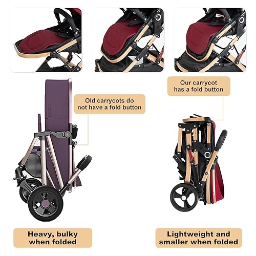 Miniatura 6 de Cochecito de bebé convertible 2 en 1, cochecito reversible para recién nacido, cochecito plegable con toldo ajustable plegable de alto paisaje,