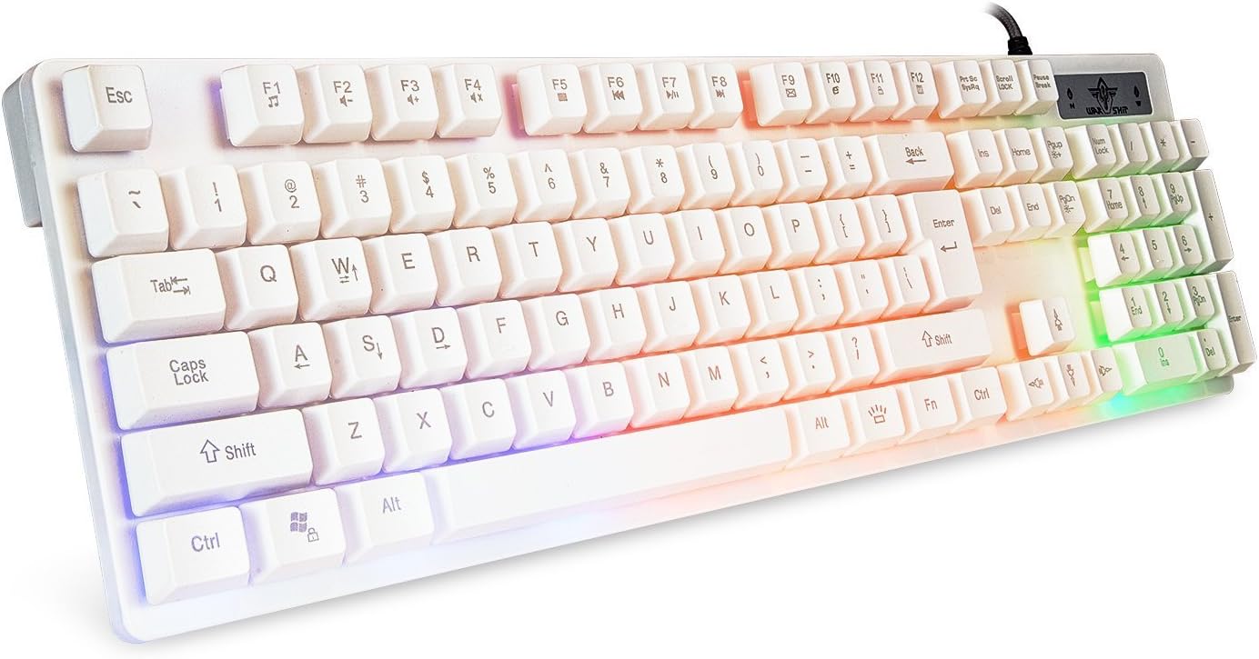 Auawak Warship GK3200 Multimedia Smart Rainbow Backlit LED Pro Gaming Keyboard - White