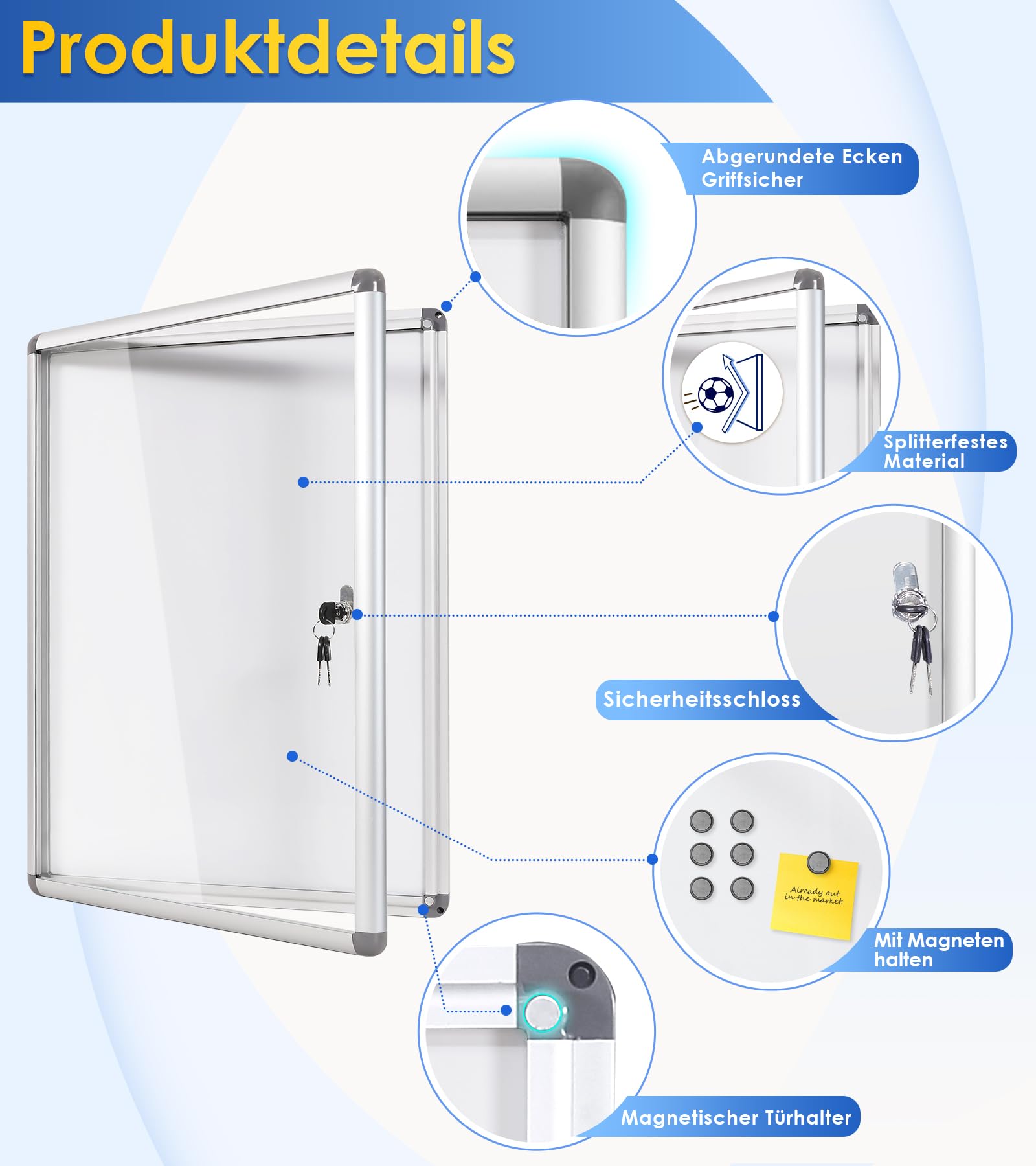 SWANCROWN Schaukasten 4xA4 Abschließbar Magnetisches Whiteboard Rückwand Aushang Aushangkasten für Hausflur, Condominio, Treppenhaus und Restaurant, 67 x 50 cm