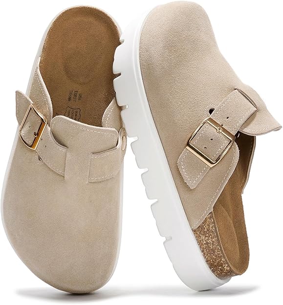 Project Cloud Genuine Leather Platform Clogs for Women Footwear - Memory Foam Arch Support Cork Footbed Casual Shoes & Mules for Women 2025 (Benton Chunky)
