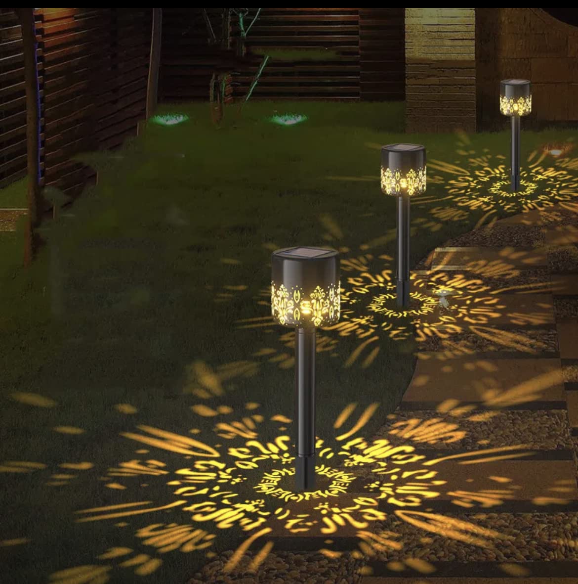 Blue Coral Solar Outdoor (2/4-Pack) Hollow Projection Flame Torch Lawn Lamp Garden Decor Landscape Courtyard LED Waterproof Night Light (4-Pack Warm)