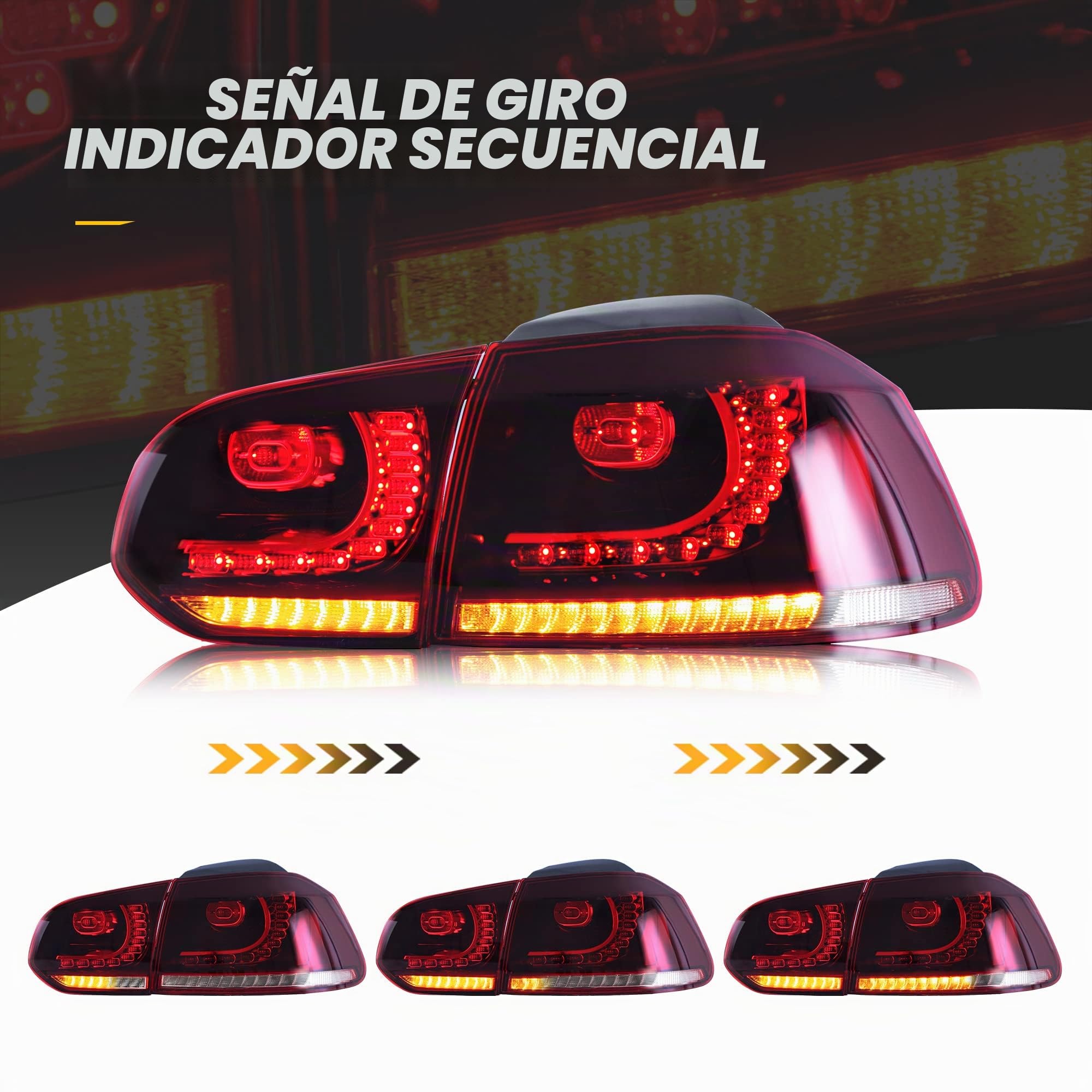 VLAND Faros traseras LED para Golf 6 GTI TSI TDI GTD R 2008-2013, Con intermitentes dinámicos (Rojo & Blanco)