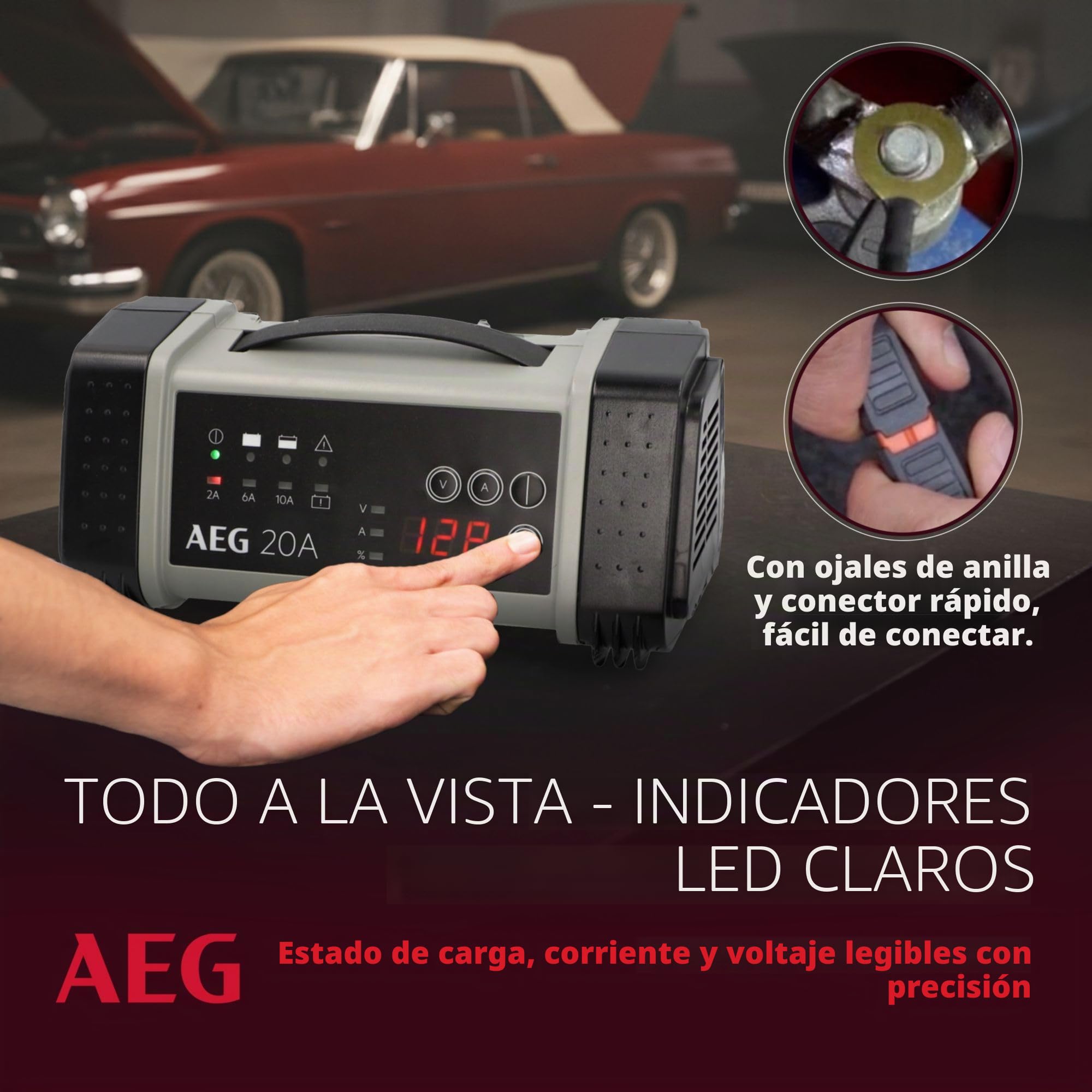 AEG 97025 - Cargador de batería para microprocesador LT, para 12/24 V, 9 Niveles, Power Supply, compensación automática de Temperatura, Blanco / Rojo, 20 Ampere