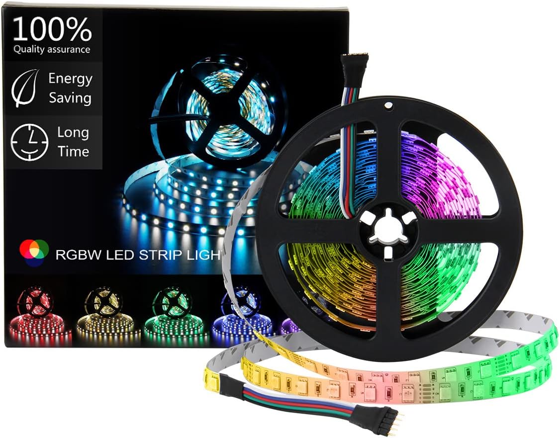SUPERNIGHT RGBW LED Strip Light, RGB + Cool White Multi-Color Rope Lighting, 16.4ft 300 LEDs Flexible Tape for TV, Party, Bedroom, Hallows' Day, Christmas, Birthday Decoration