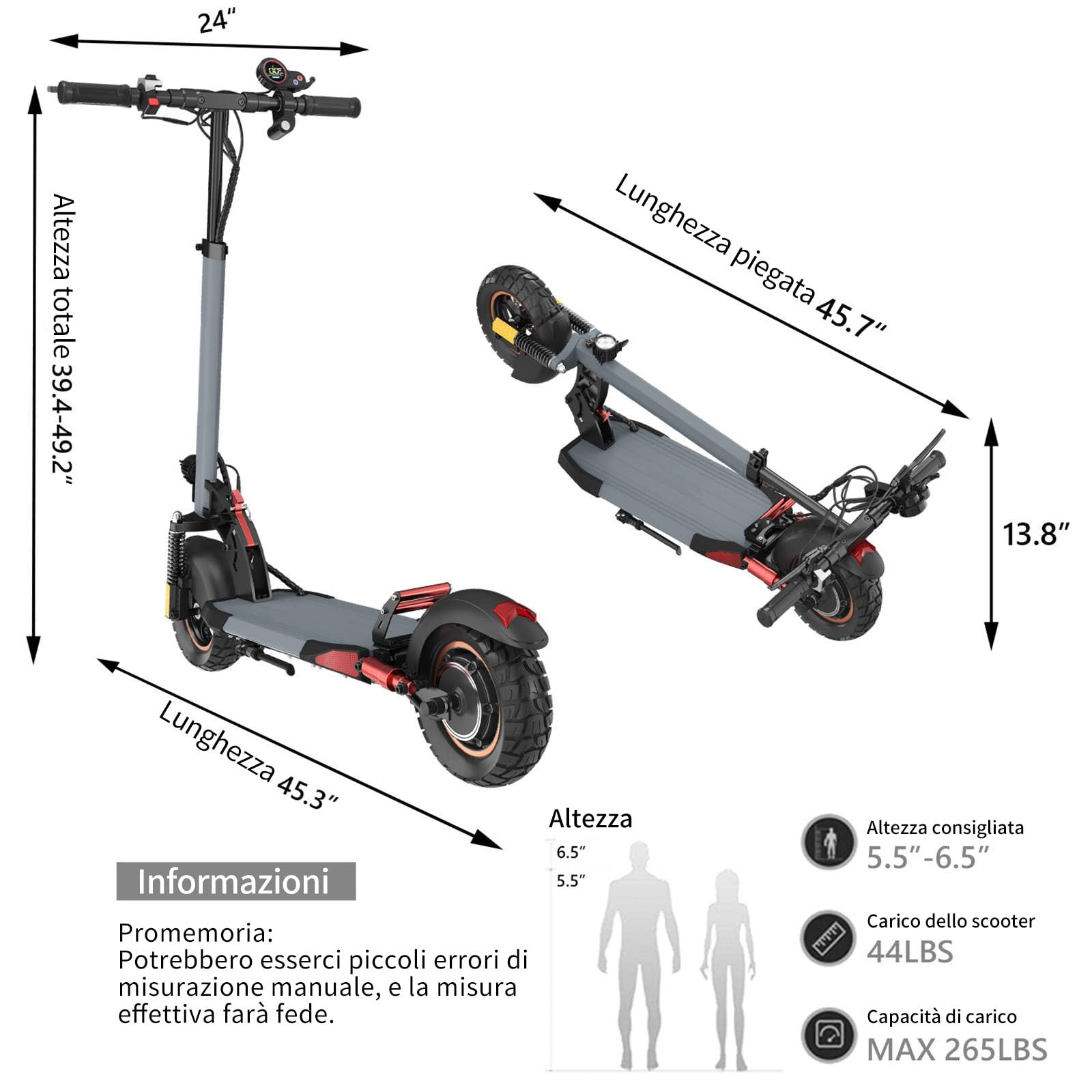 10 Pollici Monopattino Elettrico Pieghevole Adulto Scooter - fuoristrada monopattino elettrico,Batteria 48V 12.5Ah 30-45KM di Autonomia, Carico Massimo 120KG monopattino elettrico adulti