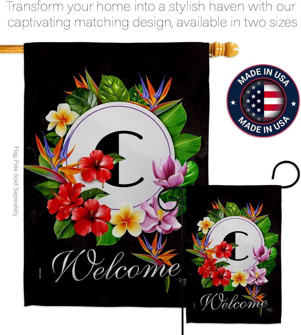Breeze Decor Tropical C Garden Flag Monogram Spring Floral Sunflower Tulip Rose Orchid Lilies Season Springtime Flower Wreath House Decoration Banner Small Yard Gift Double-Sided, Made in USA