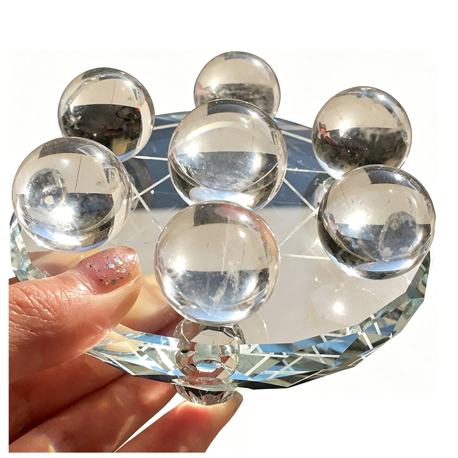 Zooeelly Natural Crystal Ball Seven Star Array, Fortune Teller Balls White Crystal Textured Statue Gem Set for Office Decor Tablescape Decor Starter Living Room Decorative