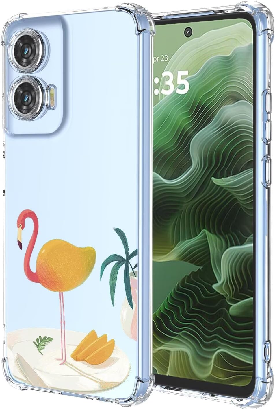 HONLEN Case for Motorola Moto G35 5G Case 6.72 Inches Transparent Gradient Design TPU Silicone Mobile Phone Case Reinforcement with Four Corners Cover - Flamingo 1