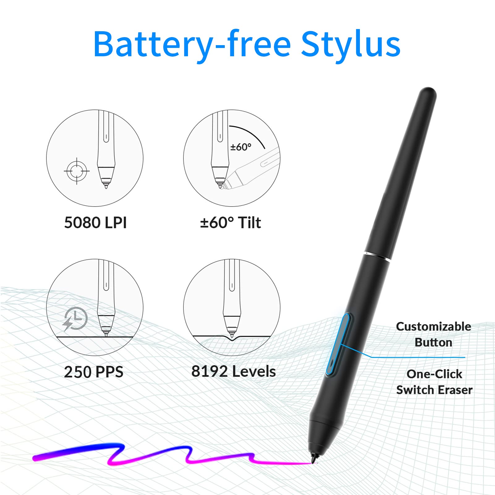 PN640 Tableta gráfica de Dibujo con lápiz óptico sin batería y 8192 Niveles de sensibilidad a la presión - Área Activa Art Pad de 6 x 4 Pulgadas Compatible con Mac OS Android y