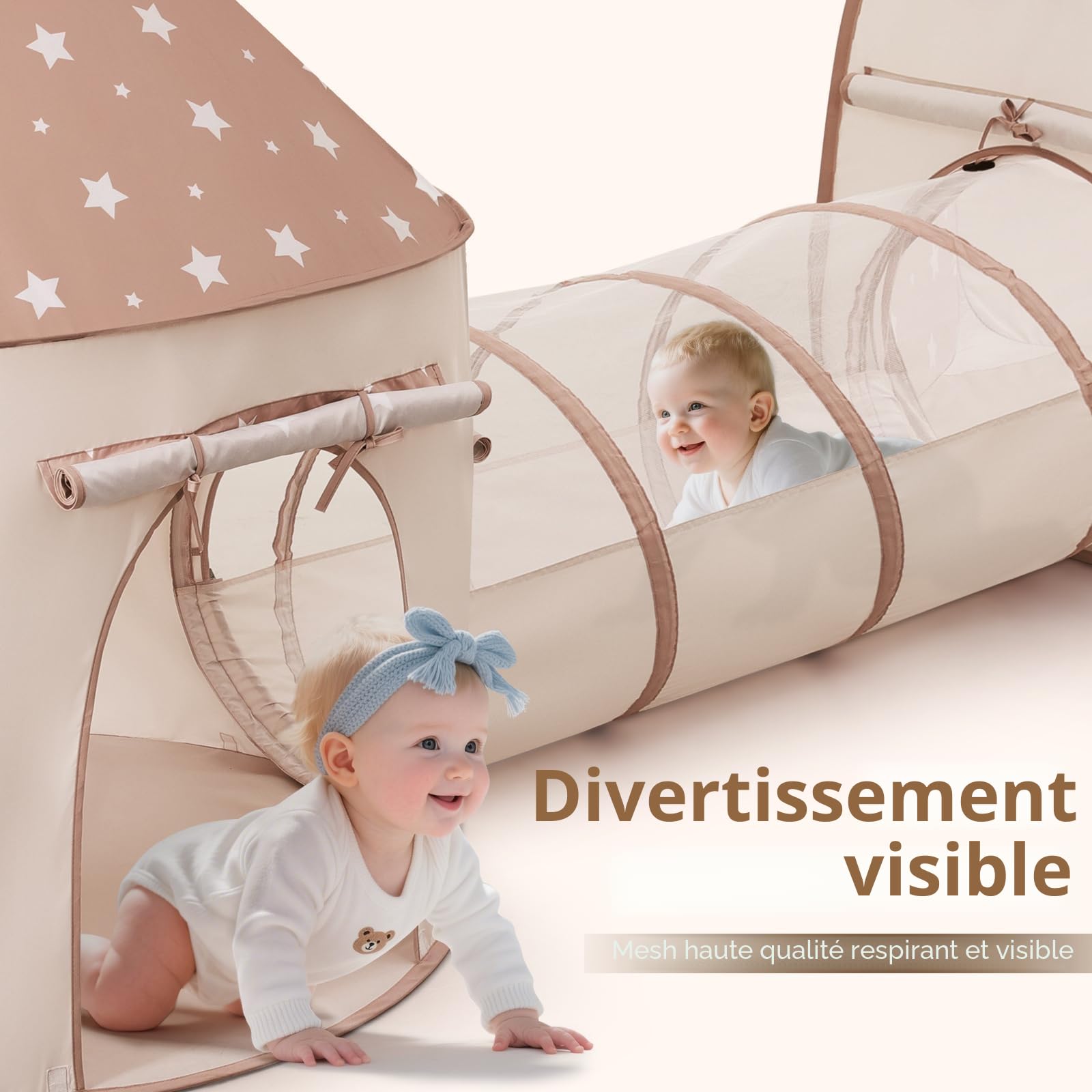 Tente de Jeu Enfants Intérieur 3-en-1 Pop Up Pliable avec Tunnel et Piscine à balles
