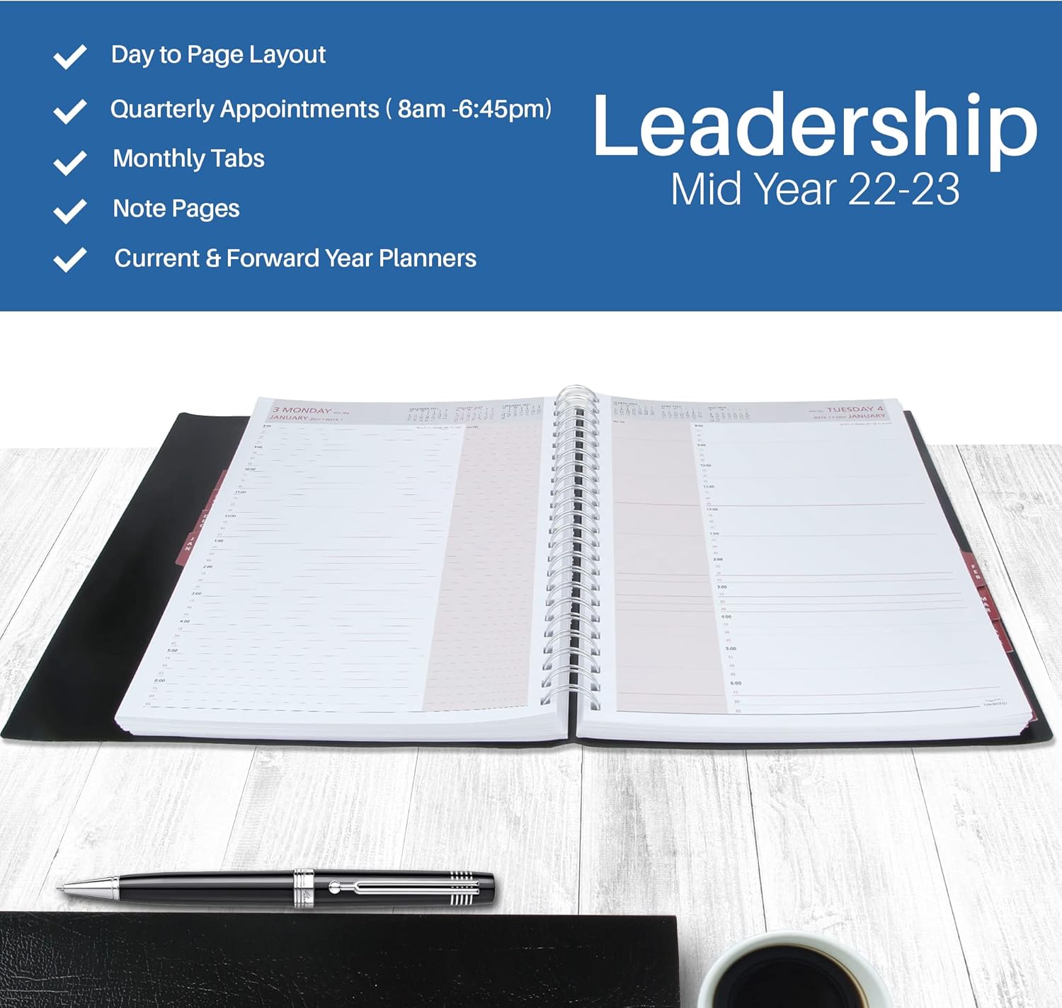 Collins Leadership A4 Day to A Page Mid Year (Appts) Academic 2022-23 Diary - Graphite (CP6745-2223) - Student Journal Planner with diary, notes and timetables