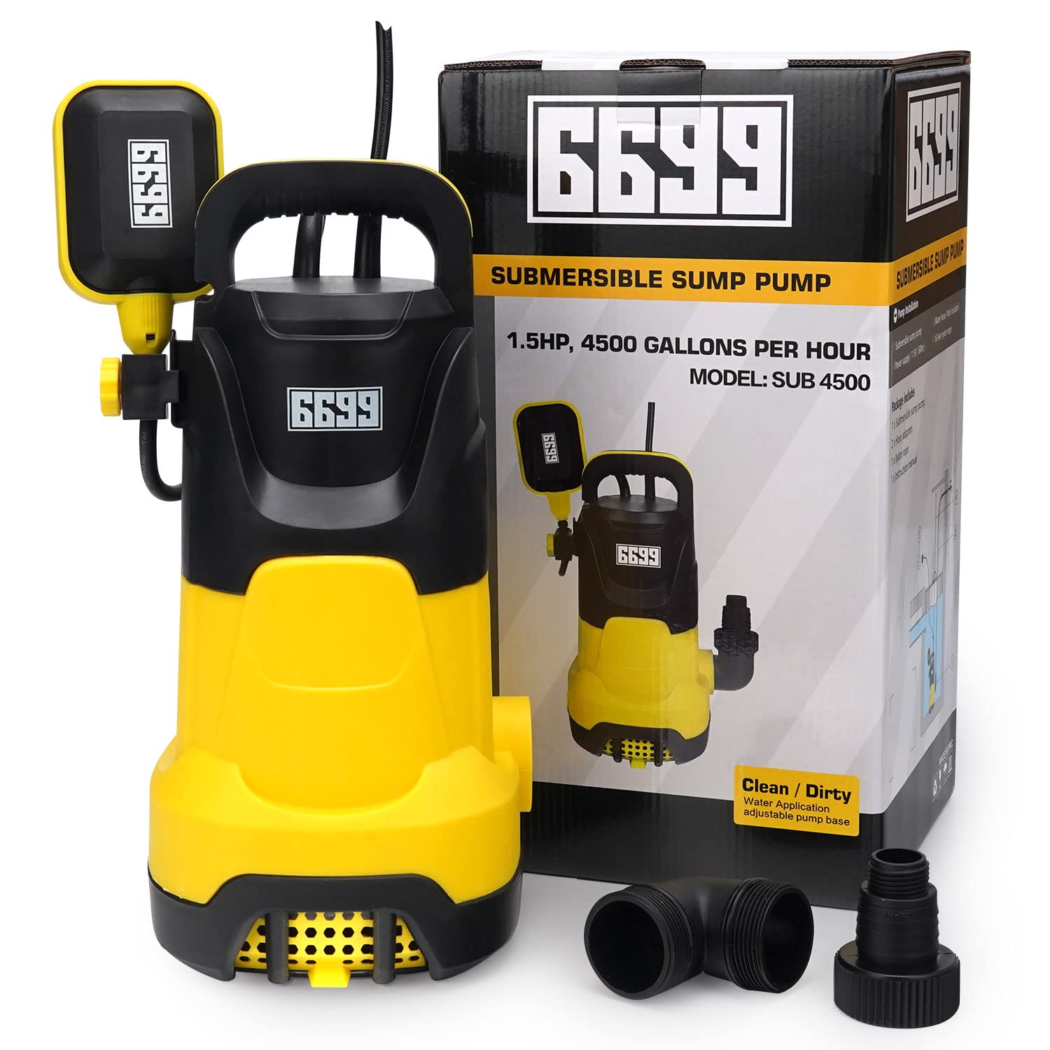 Buy 6699 1.5 HP Handy Utility Pump Submersible Water Pump 4500GPH High