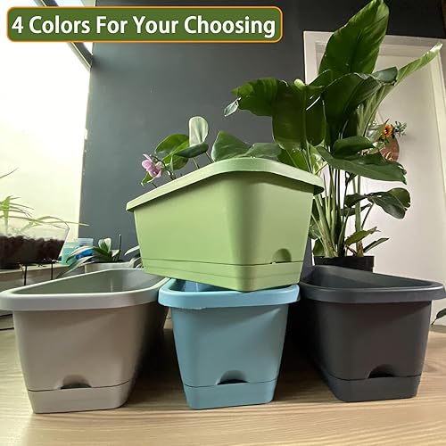 Miniatura 3 de Paquete de 8 macetas de 15.6 x 7.5 x 5.9 pulgadas para exteriores, grandes, jardineras rectangulares para plantas de interior, maceta larga con