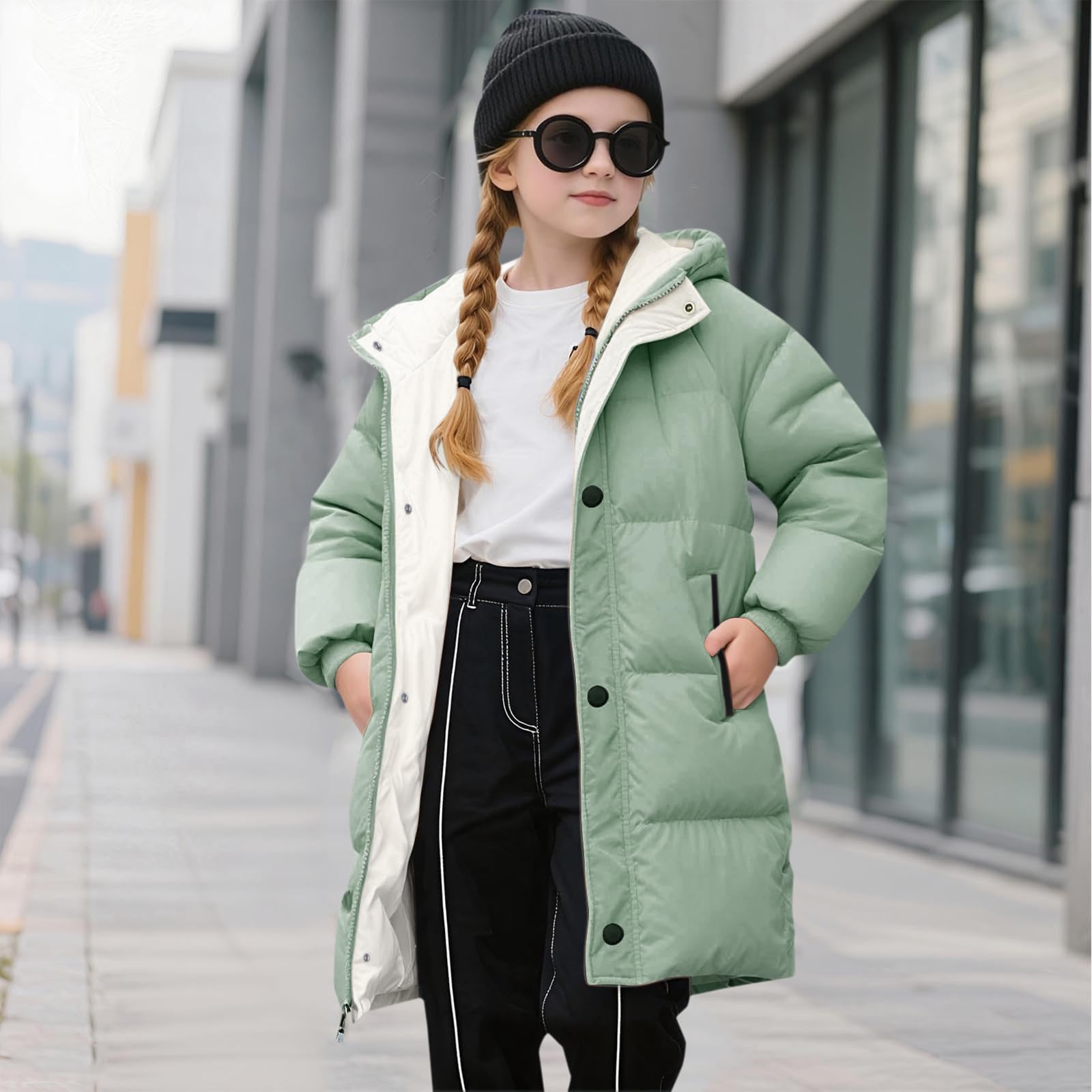Winterjacke Mädchen Leichte Steppjacke Lang Winter Warme Daunenjacken Verdicken Einfarbig Niedliche Wintermantel Casual Softshelljacke Mit Kapuze Kinder Puffer Jacke Mit Reißverschluss 1-12 Jahre