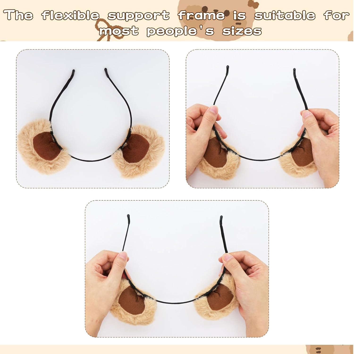 4 Pcs Brown Bear Ears Headband With Adjustable Movable Ear Fluffy Hairband Animals Ear Costume Adults Women - Image 3