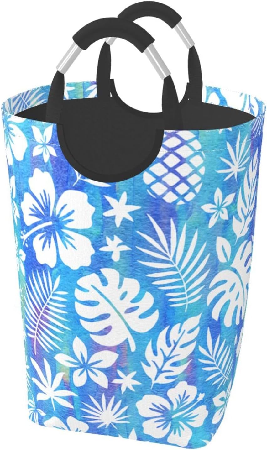 50l Laundry Basket Tropical Floral Plant Pattern Waterproof Laundry Hamper Foldable Clothes Laundry Bag With Handles