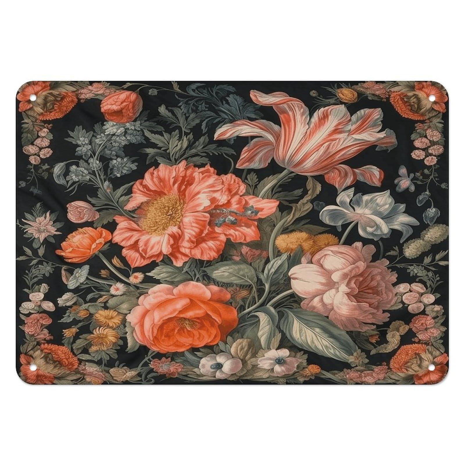 Fekiloot Style Orange Flower Pattern Wall Decor Iron Painting Metal Sign