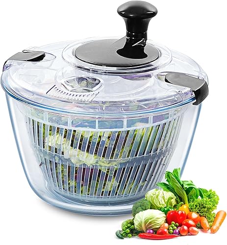 Miniatura 10 de VEVOR Hilador de ensalada de acero inoxidable, 4.75 cuartos de galón, lavadora grande de secadora de verduras con una sola mano, limpiador y