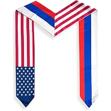 USA And Russia Flag Graduation Stole,Satin Embroidery Graduation Sash for International Students,72 Inch Length.